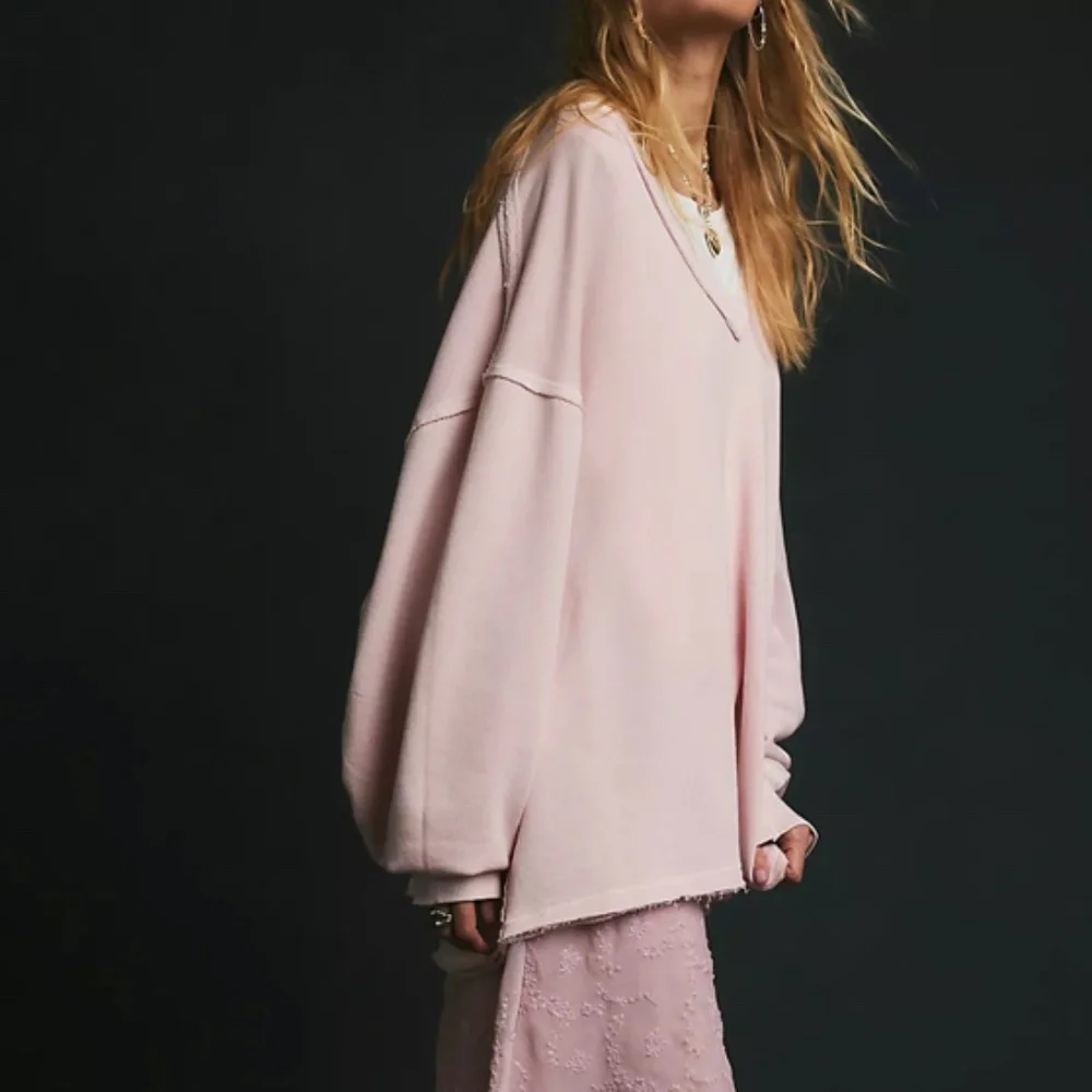 Free People We The Free Venice V-Neck Sweatshirt — Lilac Bloom (XS but Oversized - Picture 2 of 4